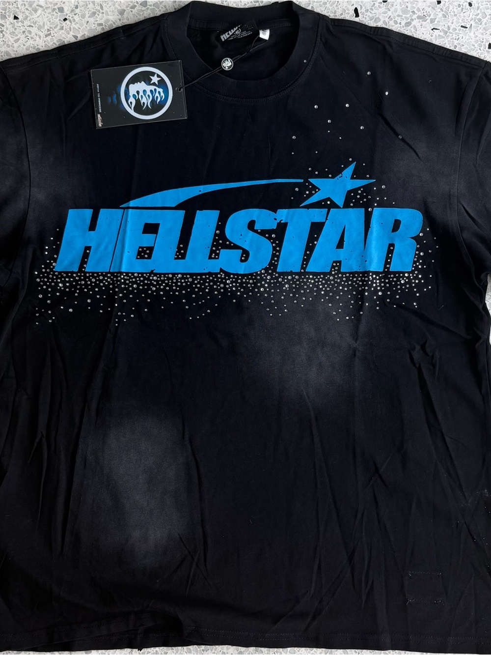 Hellstar Path to Paradise Men's XL Black Blue Cotton Graphic Crew Neck Tee